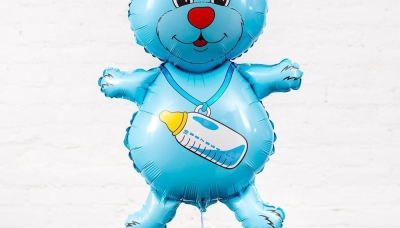 Медвежонок с бутылочкой голубой